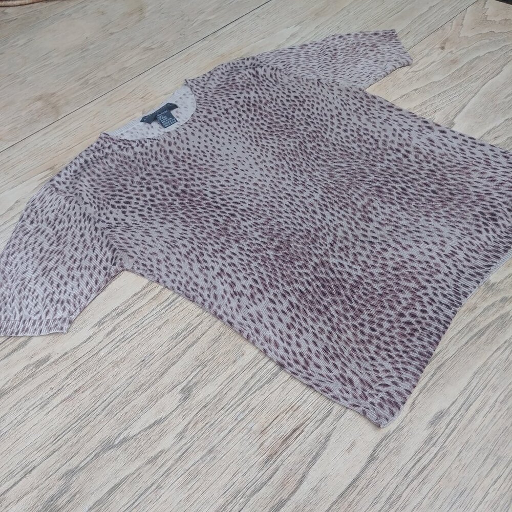 August Silk 100% silk knit animal print lightweight sweater top Large brown